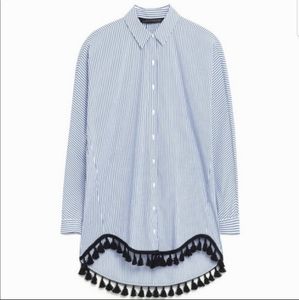 Cute zara striped black tassel blouse.